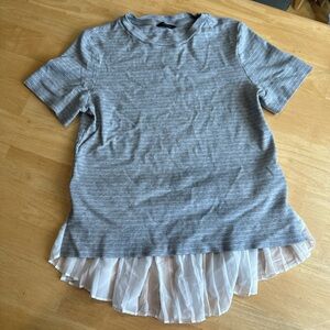 Banana Republic Gray Striped Top with White Pleated Hem Small